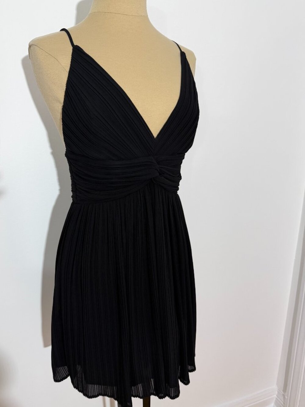 Dynamite Black Pleated Camisole Strap Mini Dress